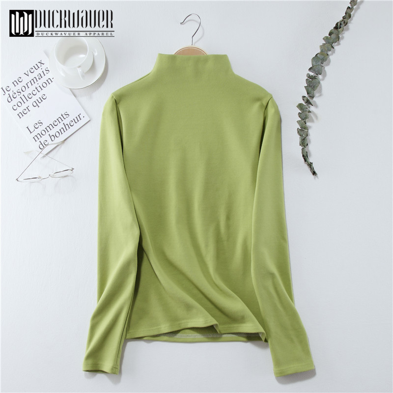 Duckwaver Autumn Women Causal Solid Loose T Shirt Long Sleeve kitted Turtleneck T-Shirts Lady Girls Basic Tee T Shirts Tops 210310