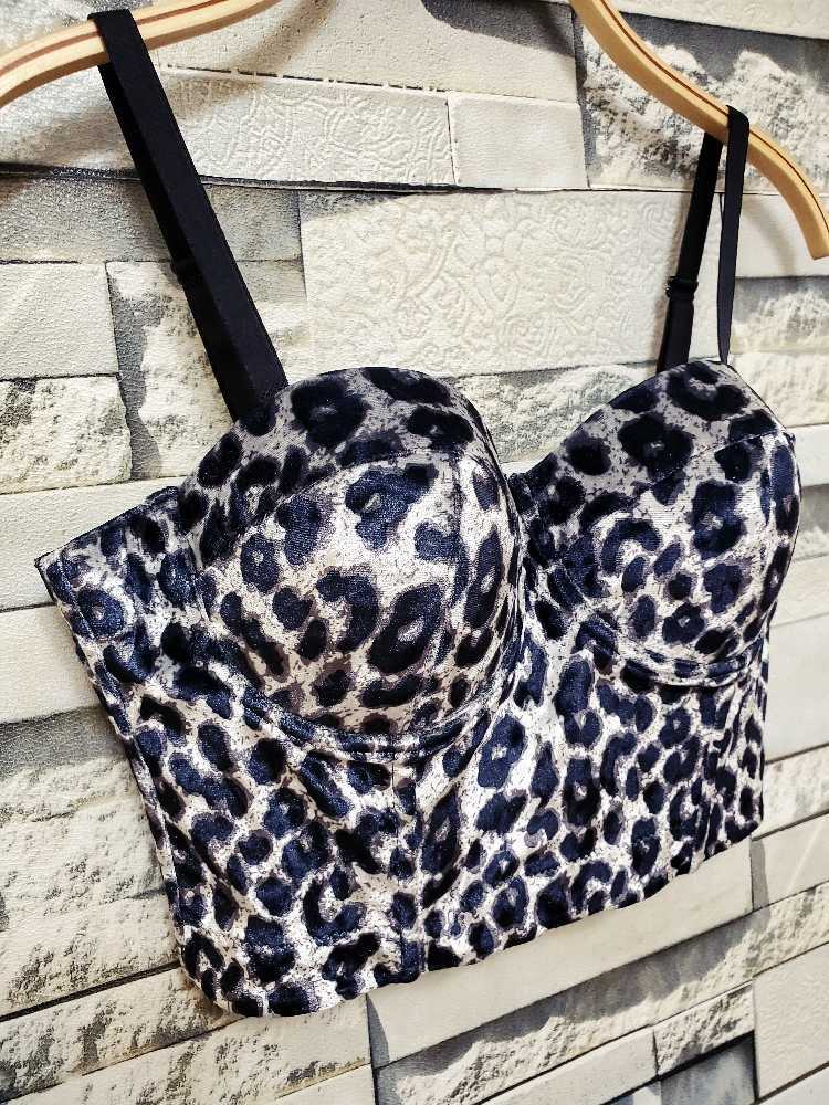 Women Sexy Leopard Print Velvet Short Bustier Crop Tops Outside Wearing Sleeveless High Waist Corset Camis K487 210527