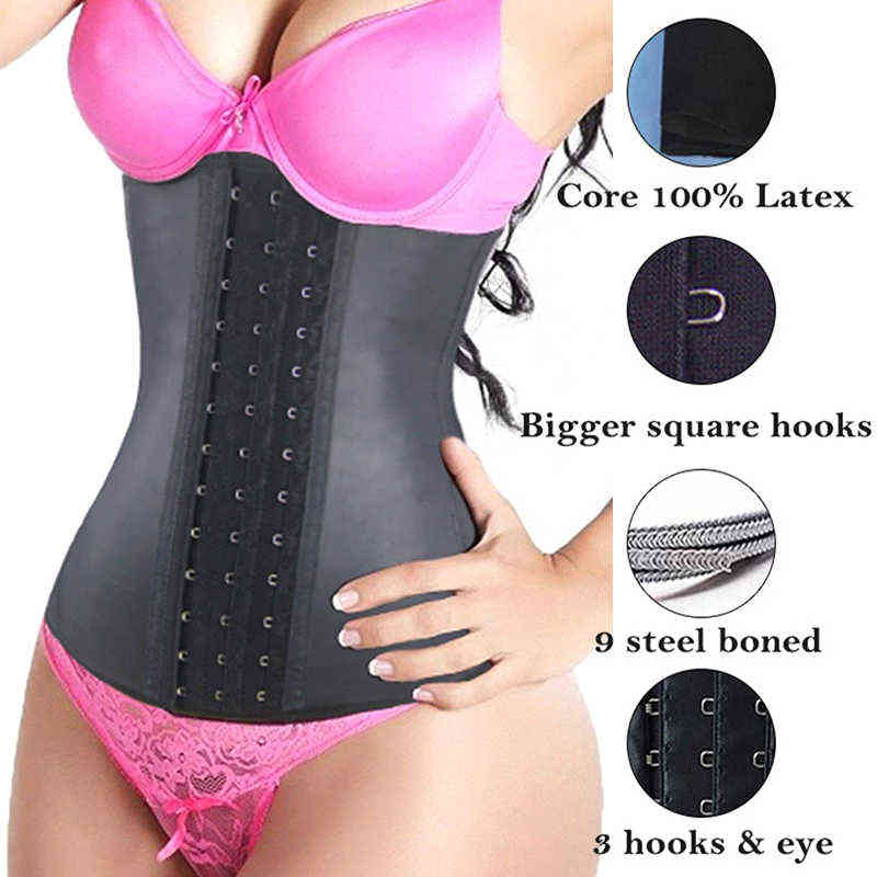 9-Steel-Bone Women's Underbust Latex Sport Girdle Waist Trainer Corsets Hourglass Body Shaper Long Torso Cincher Weight Loss 211112