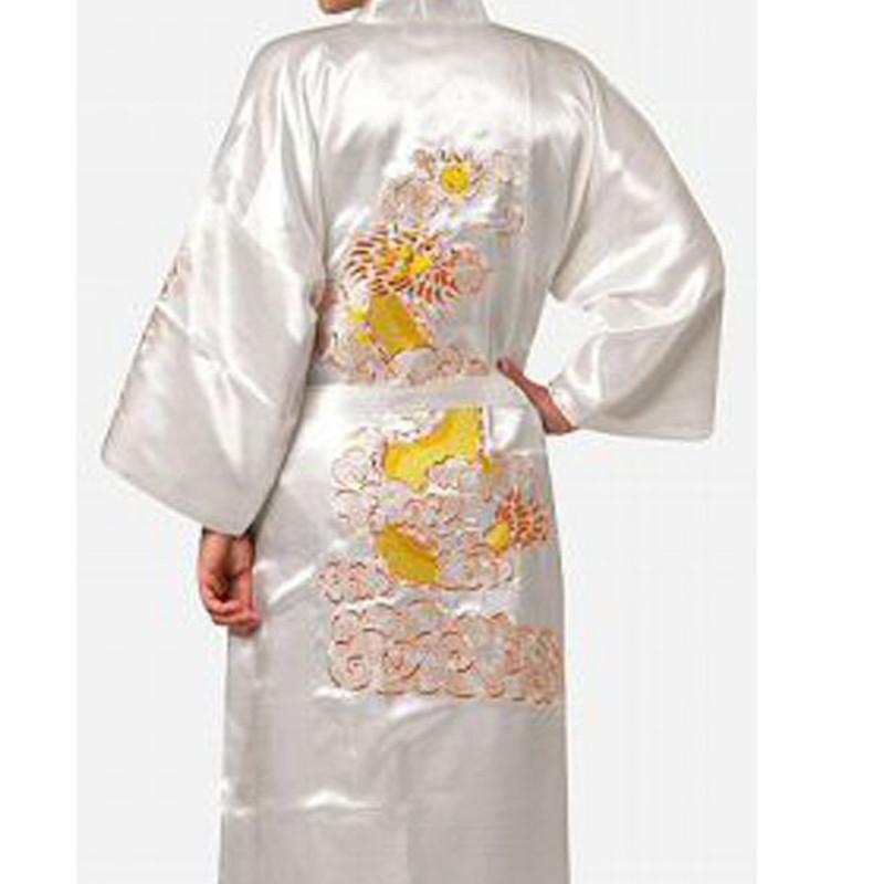 Men's Sleepwear Navy Blue Robe Bathrobe Men Chinese Satin Silk Embroidery Kimono Bath Gown Dragon Yukata