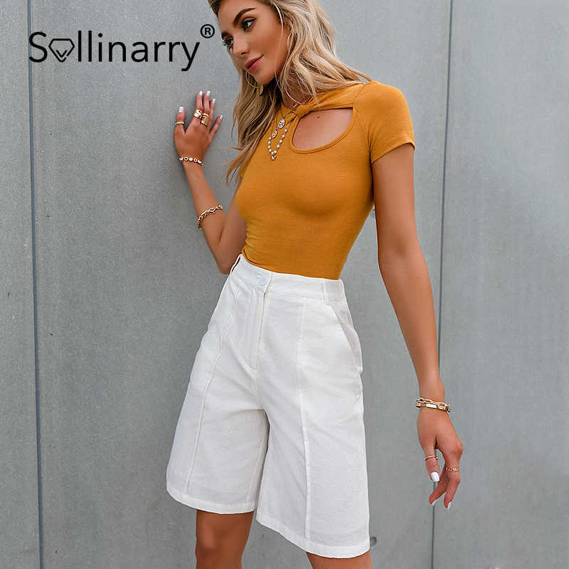 Sollinarry Casual white high street women capris summer Spring fashion pocket high waist pants Office solid elegant bottom 210709