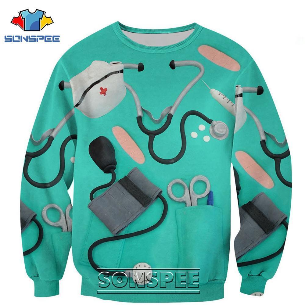 SONSPEE Cosplay Nurse Doctor 3D Print Long Sleeve Men's Hoodie Casual Funny Anime Men Medical Jacket Coat Tops Sweatshirt 201020