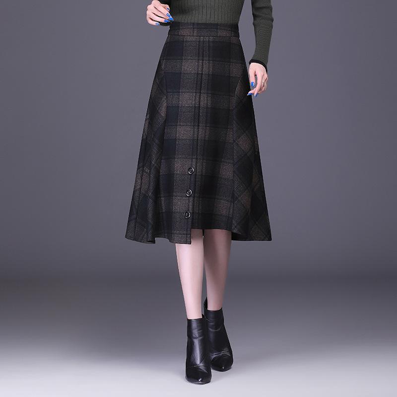 Skirts Autumn & Winter Woolen Plaid Skirt High Waist Slimming Fashion Irregular A-line Women Pleated Tide