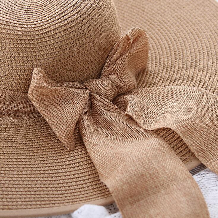 Epacket DHL ship Ladies beach vacation straw hat bow ribbon sun hat sun hat DACM040 Wide Brim Hats