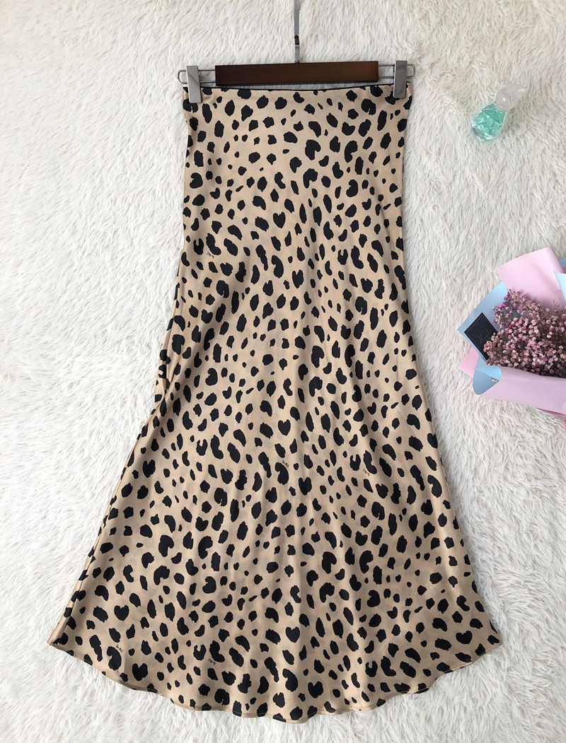 Women Silk Satin The Naomi Wild Things Leopard Print Sexy Elastic High Waist Easy 90's Slip Midi Skirt 210306