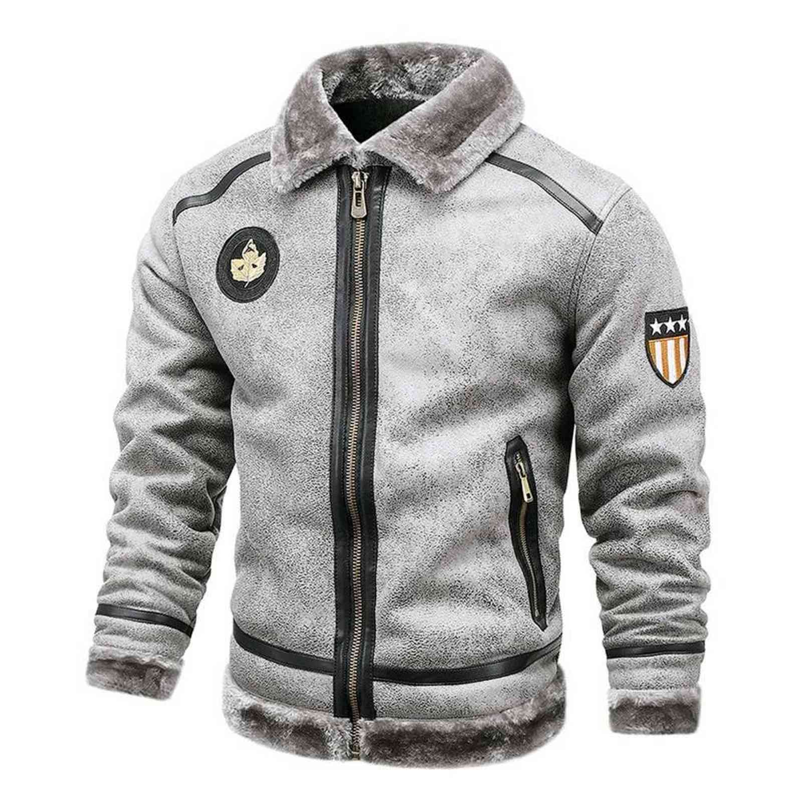 Korean Fashion Men Vintage Leather Jacket Men Suede Turn-down Collar Street Fashion Men Fur Collar Jacket Thicken and Warm 211110