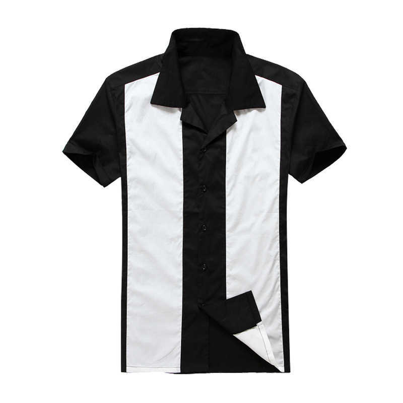 Plus Size Men's 50s Male Clothing Short Sleeve Patchwork Rockabilly Style Casual Cotton Blouse Mens Bowling Dress Shirts 210714