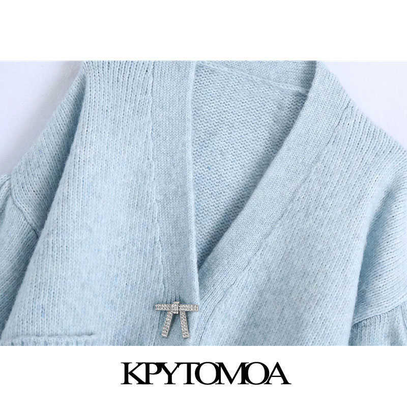 KPYTOMOA Women Fashion Buttons Loose Knitted Cardigan Sweater Vintage Long Sleeve Pockets Female Outerwear Chic Tops 210918