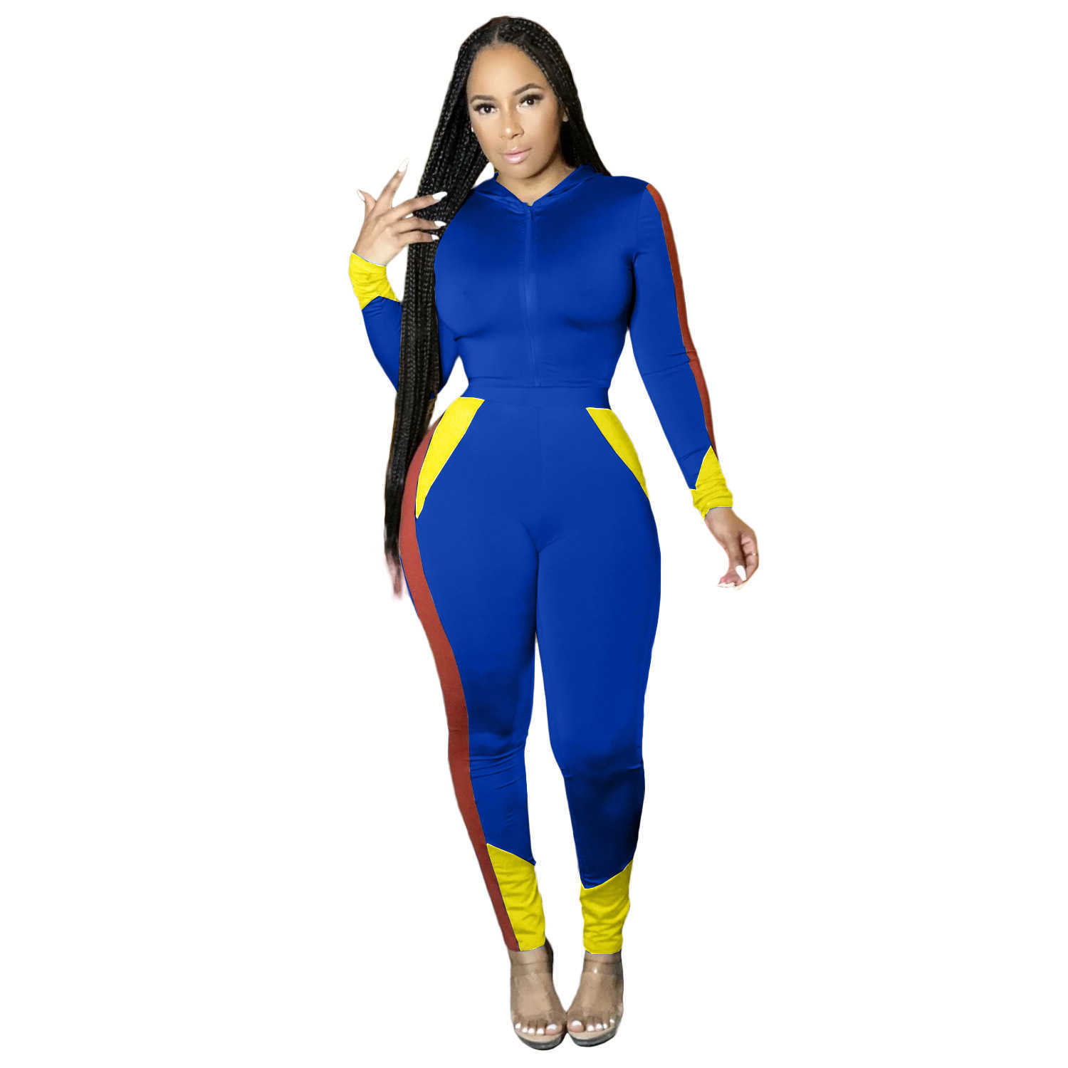Women's Two Piece Pants Designers Women Clothes pants 2023 fashion tight splicing two piece set leisure sports suit hooded suit