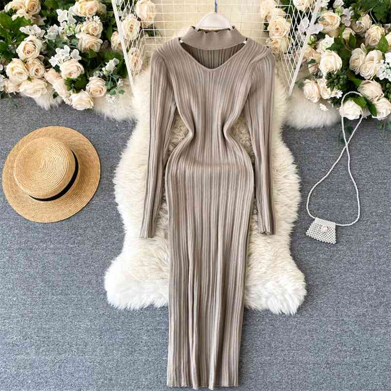 Sweater dress women stand collar hollow out stretch slim long sleeve knitted for women's autumn winter bodycon midi 210603, Khaki
Sweater dress women stand collar hollow out stretch slim long sleeve knitted for women's autumn winter bodycon midi 210603, Khaki