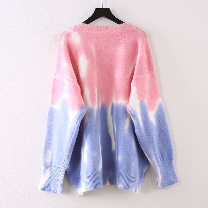H.SA Korean Fashion Pink Sweater Tie Dye Jumper and Pullovers Patchwork Casual Knitwear Pull Jumpers Kawaii Christmas 210716
