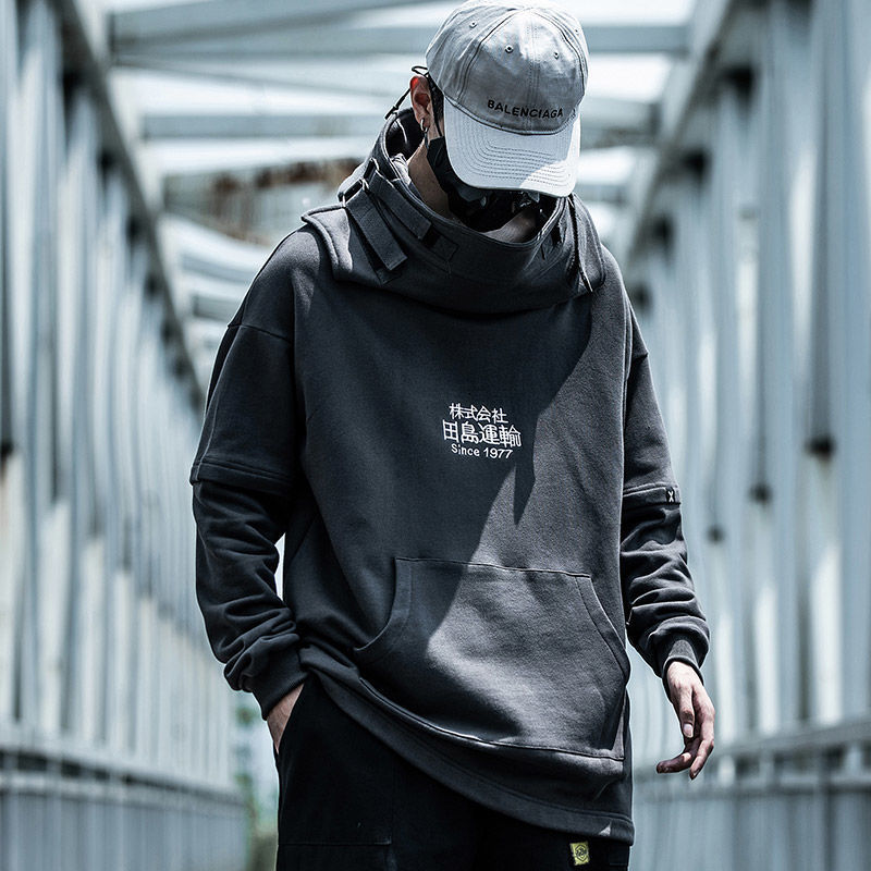 Plus Size Fish mouth Chinese Embroidery Fleece Hoodies Winter Japan Punk Style Hip Hop Casual Sweatshirts Men Frock Hoodies 201020