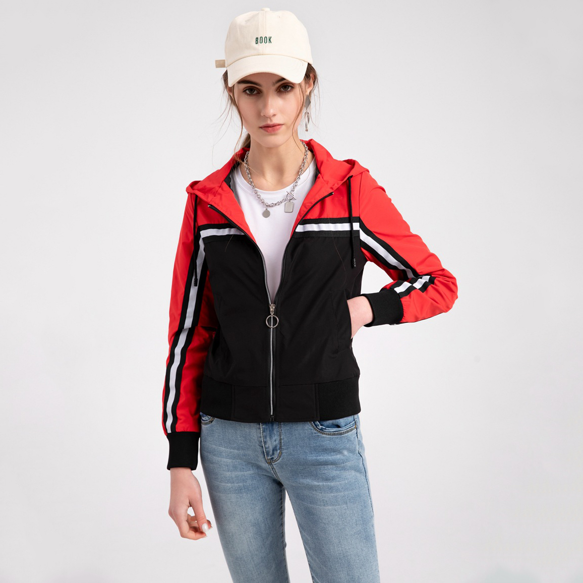 Women's Simple Hoodie Jacket Hit Color Cong Sleeved Sipper Hooded Collar Shirt All Match Slim Casual Coat Ladies Street Fashion Clothing, Customize
Women's Simple Hoodie Jacket Hit Color Cong Sleeved Sipper Hooded Collar Shirt All Match Slim Casual Coat Ladies Street Fashion Clothing, Customize