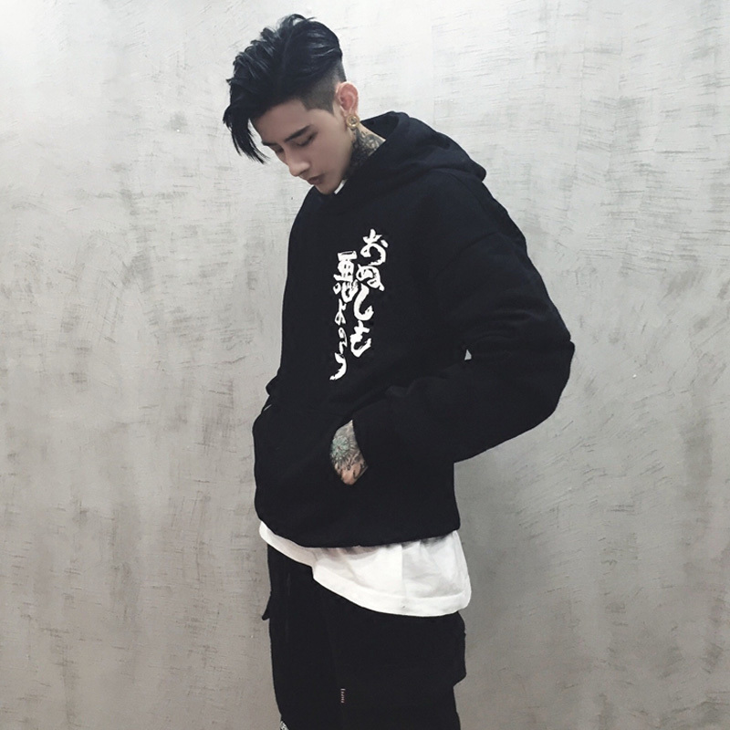 Autumn Winter Hooded Hoodies Fashion Hip Hop Headwear Sweatshirts Kanji Print Hoody Hoodies Sweatshirts Us Size 201020