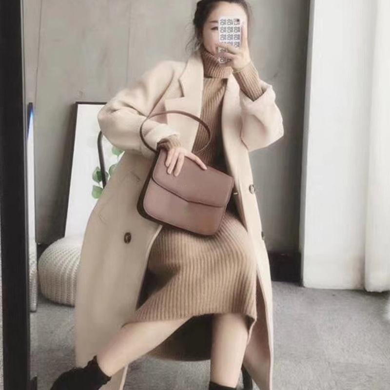 Casual Dresses Turtleneck Knitted Sweater Dress Ladies Fall Winter Elastic Cashmere Bottoming Shirt Midlength Over The Knee Thick