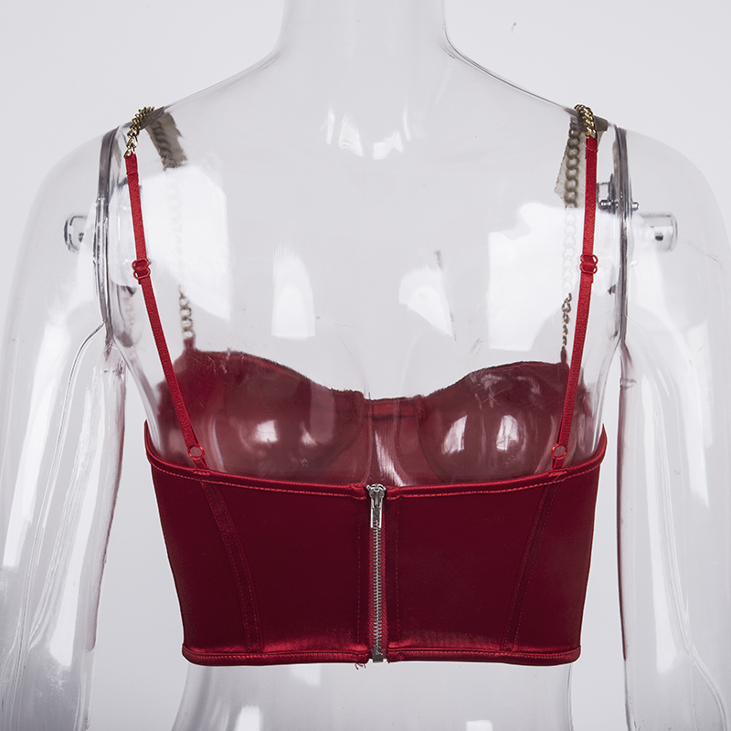 NewAsia Summer Crop Top Women Sexy Bustier Top Blackless Chain Strap Padded Cropped Casual Satin Black Crop Tops Clothes 210308
