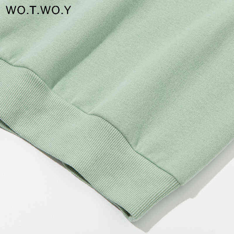 WOTWOY Autumn Winter Fur-Liner Oversized Sweatshirt Women Casual Thickening Fleece Pullovers Female Soft Warm Green Tops 211108
