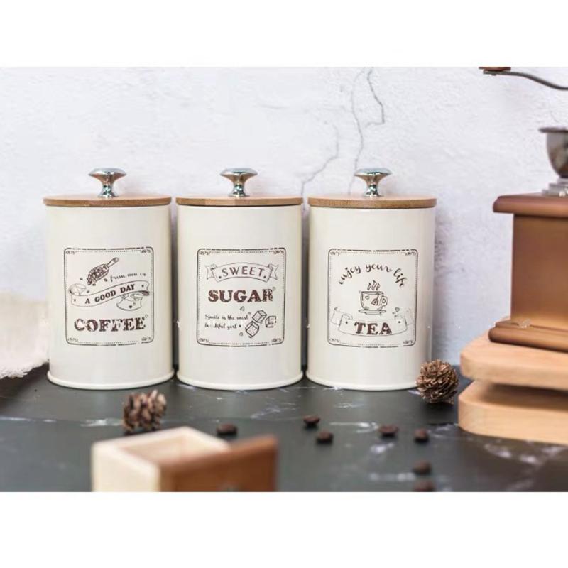 Storage Bottles & Jars 3pcs Vintage Style Tea Coffee Sugar Canisters Kitchen Tin Retro White Pots Food Containers