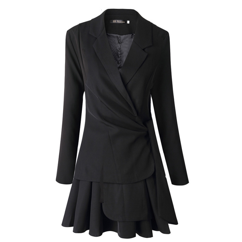 DEAE summer fashion casual Turn-down Collar black high waist slim long sleeve bow Suit blazer Skirt women SB309 210708