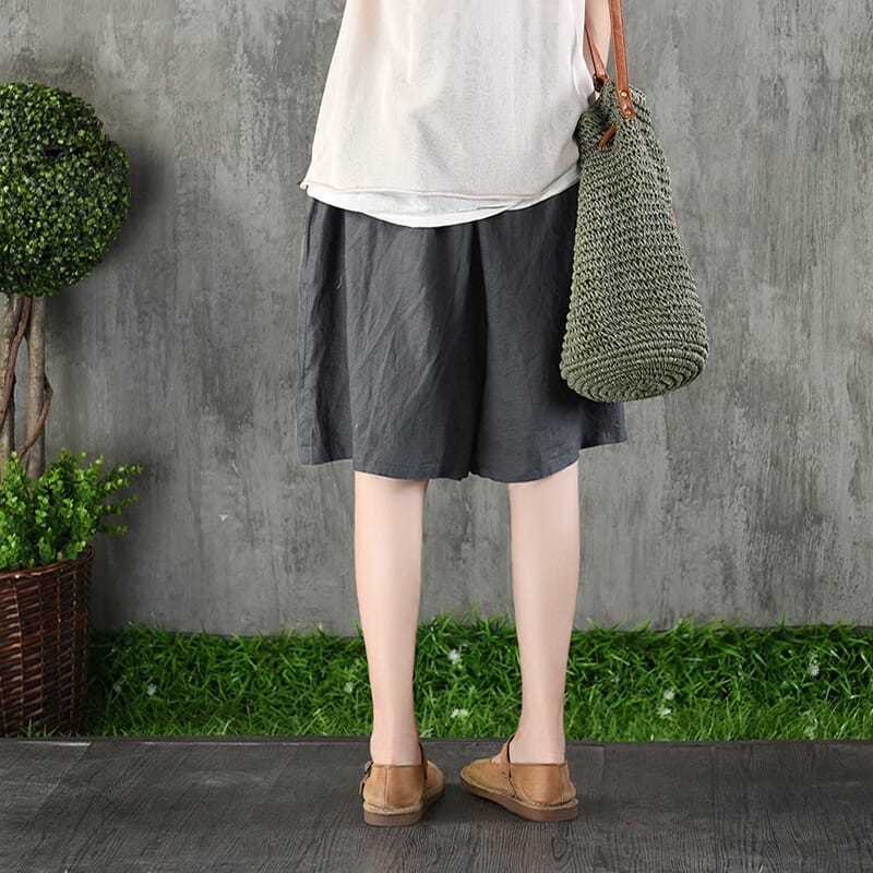 Women's Shorts Summer Fashion Casual Loose Cotton Linen High Waist Harem Short Pants Embroidery Wide for Women 210714