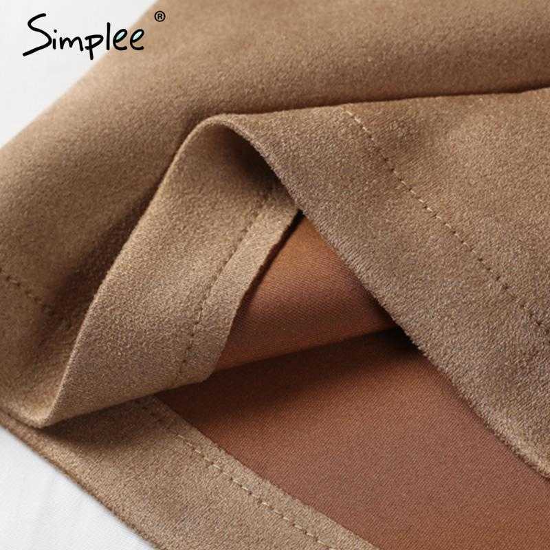 Autumn Vintage Leather Skirts Winter Suede Pencil Cross High Waist Zipper Split Bodycon Mini Women 210621