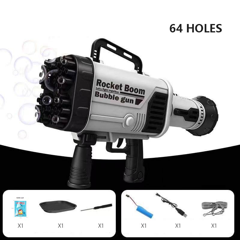 2021 Kids Gatling Bubble Gun Toy 64-Hole Charging Electric Automatic Bubble Machine Summer Outdoor Soap Water Children Toys