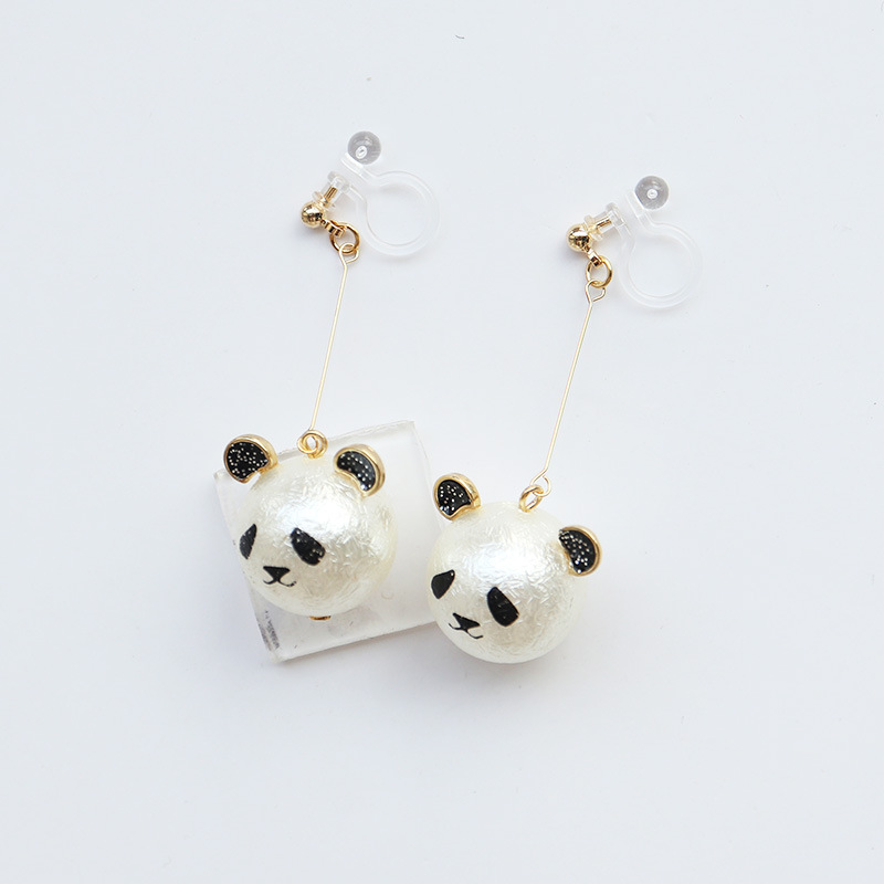 Girl Cute National Treasure Giant Panda Three-dimensional Pendant 925 Silver Needle Without Pierced Resin Ear Clip Stud Earrings