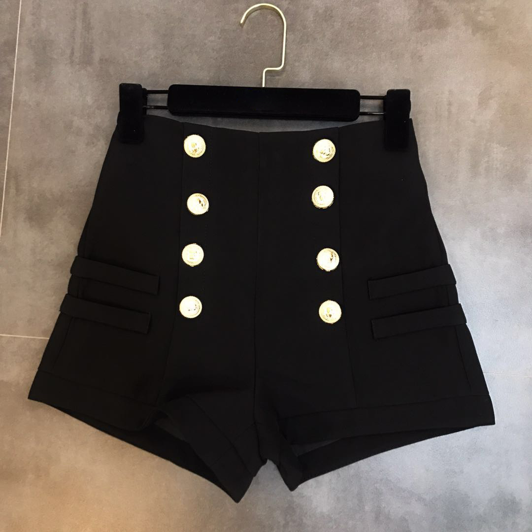 DEAT 2021 Spring Women Double-breasted Casual High Waist A-Line Wide Leg Black Shorts Female MI399 210317