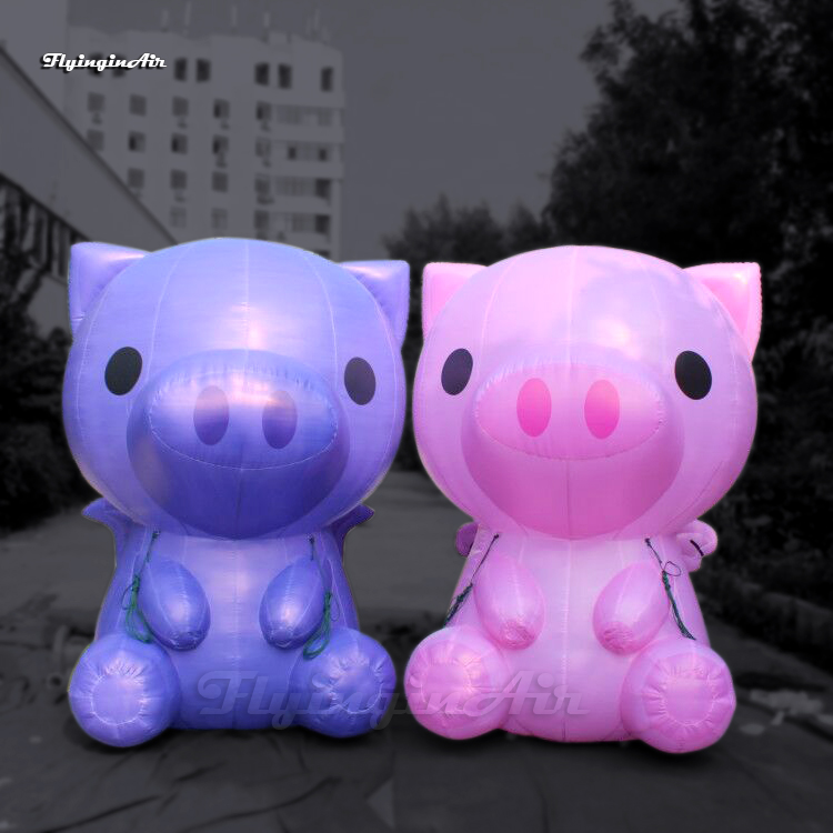 Cute Advertising Inflatable Angel Pig 2.5m Cartoon Animal Balloon Blow Up Chubby Flying Piggy With Wings For Outdoor Event