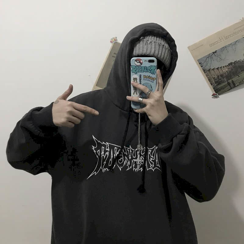 gothic hoodies men Autumn and winter Korean ins dark retro Harajuku Sanskrit letter printing bf loose plus velvet hooded sweater 201123