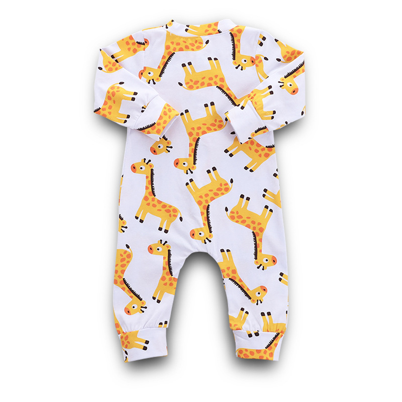 Newbrown Baby Clothes Rompers Spring Autumn Infant Jumpsuits Cartoon Giraffe Print Long Sleeve Jumpsuit With Buckles Kids Clothing