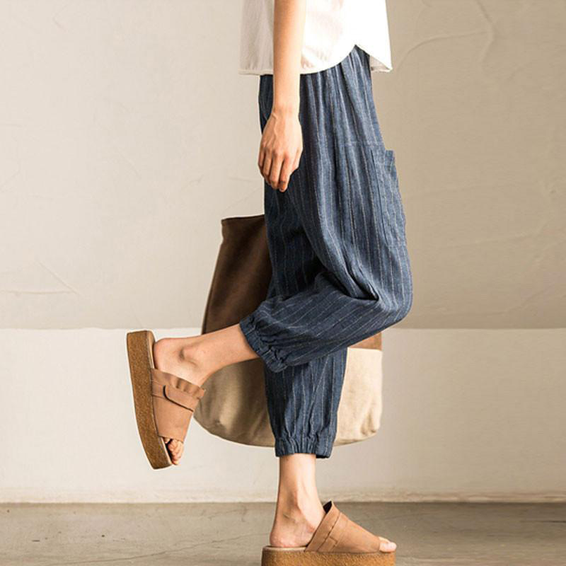 Harem Pant Women Hemp Bloomer Plus Size S5xl Loose Women New Trouser Cotton Linen Pleated Oversize Pockets Wide Leg Pant 201113