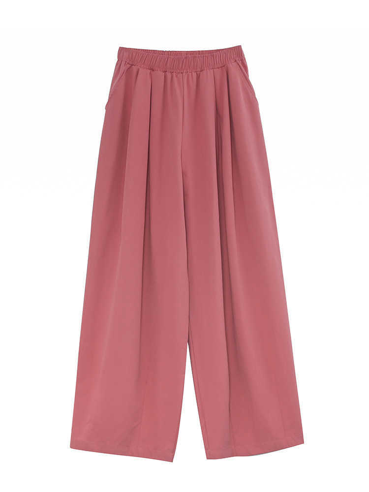 Qooth Wide-Leg Straight Solid Casual Pant's Summer All-Match Fashion Multi-color Office Lady Trendy QT685 210609