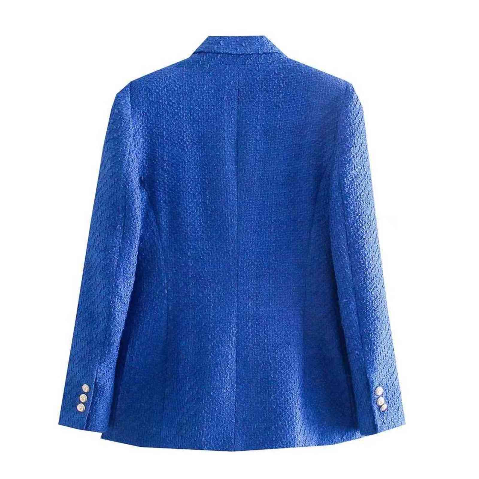 TRAF Woman Blazer Za Blue Women Tweed Jacket Long Sleeve Double Breasted Red Vintage Office Elegant 211122
