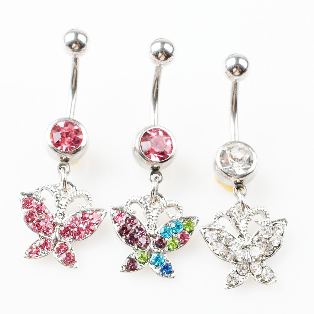 D0006 Butterfly Belly Navel Button Ring Mix Colors