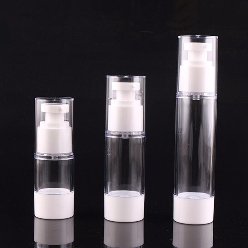 15ml 30ml 50ml Travel Plastic Transparent Mini Vacuum Pump Vessel Silver Line Empty Refillable Bottles Portable Airless Bottle