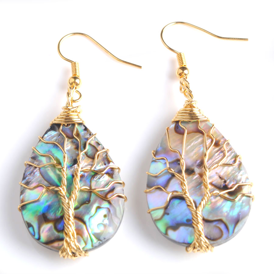 WOJIAER Silver Color Tree of Life Dangle Drop Earrings Natural Abalone Shell Pearl Earring Water Drops Girls Charm Jewelry BV908