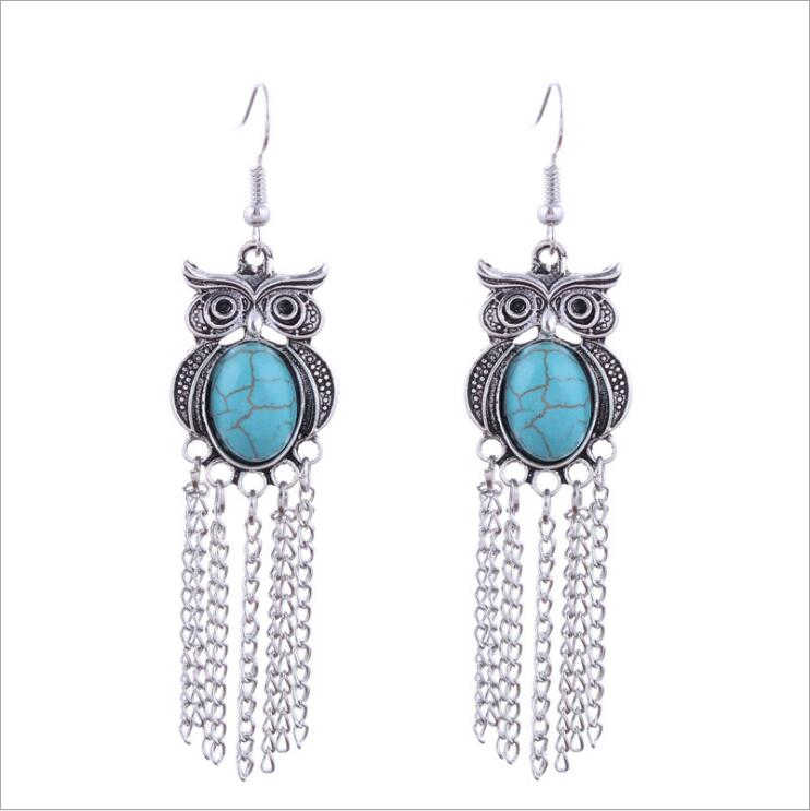 women's owl tassel Tibetan silver Turquoise Charm earrings GSTQE039 fashion gift national style women DIY earring
women's owl tassel Tibetan silver Turquoise Charm earrings GSTQE039 fashion gift national style women DIY earring