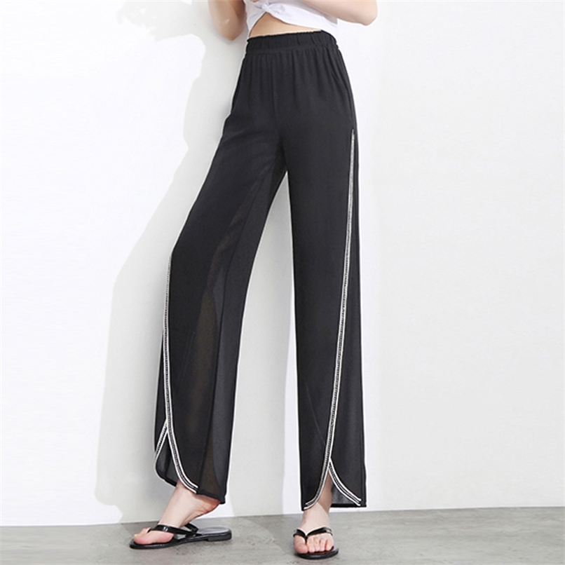 Silk Chiffon Pants Wide Leg Women' Trousers High Waist Summer Thin Loose Split Straight Cropped Trouser 210601, Black
Silk Chiffon Pants Wide Leg Women' Trousers High Waist Summer Thin Loose Split Straight Cropped Trouser 210601, Black