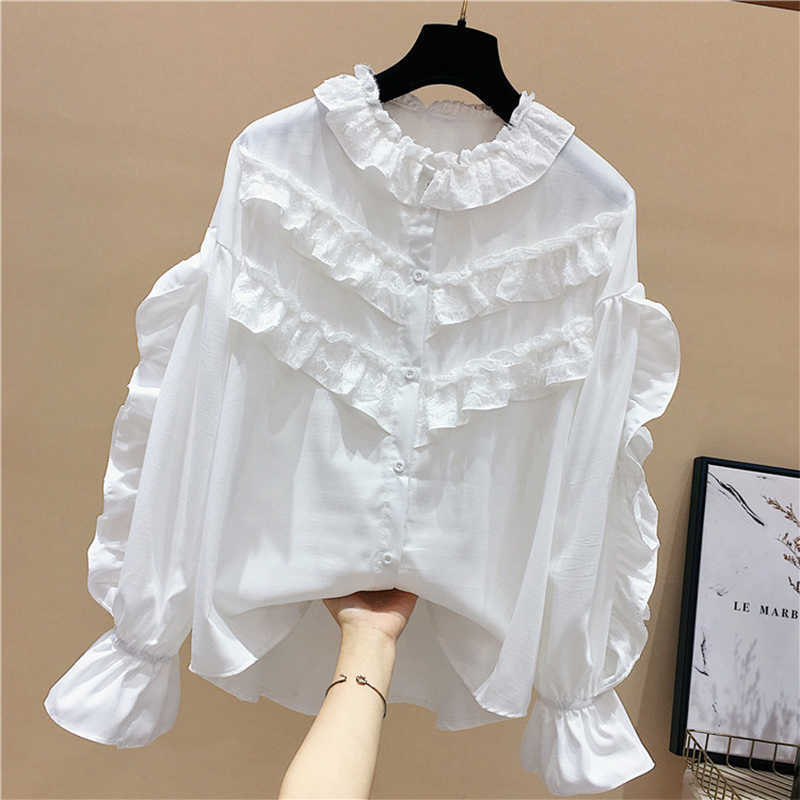 Lace Ruffles Patchwork Loose Solid Flare Sleeve Shirts Spring Top Blouse Women 210615, White
Lace Ruffles Patchwork Loose Solid Flare Sleeve Shirts Spring Top Blouse Women 210615, White