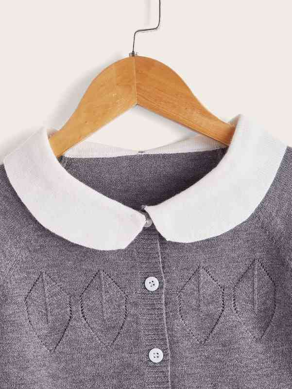 Baby Contrast Peter Pan Collar Eyelet Detail Raglan Sleeve Cardigan SHE