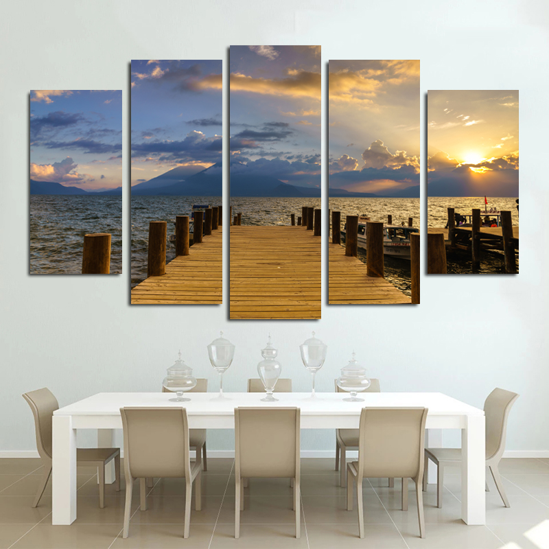 5 Panels Seascape Poster Sea Beach Decorative Painting Printed On Canvas Big Size Wall Art Pictures For Living Room Home Decor