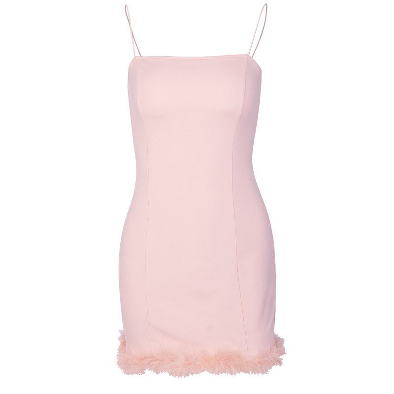InstaHot Spaghetti Strap Fur Sexy Women Dress Spring Elegant Sheath Bodycon Mini Female Party Dresses Robe Femme Fashion 210309