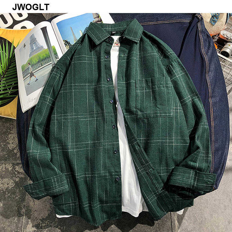 Autumn Fashion Men Shirts Regular Fit Male Shirt Long Sleeve Cotton Black Khaki Green Men's Plaid Shirt 4XL 5XL 210528