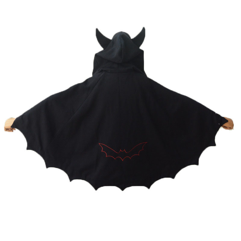 Fleece Poncho Hoodie Cloak Coat Winter Women Halloween Gothic Punk Black Devil Bat Wing Demon Costume Lolita Ouji Hood For Girls 201113