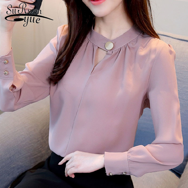 Fashion Women Blouse Long Sleeve Blue Women Chiffon Blouse Shirt OL Blouse Women Tops Shirt Blusas Feminine Blouses 0612 50 210225