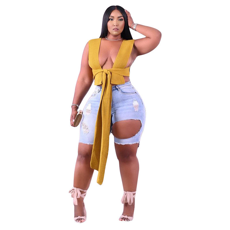 Plus Size 3XL 4XL 5XL Women Knits Tops Sexy Sleeveless Sweater Shawl Casual Bandage Cardigan Solid knitted rib Crop Tops Spring Autumn clothes Wholesa