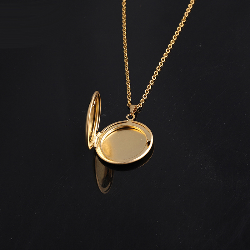 Round Shaped Photo Frame Pendant Necklace Gold Silver Color Stainless Steel Picture Locket Pendant Necklace Couple Jewelry Gifts