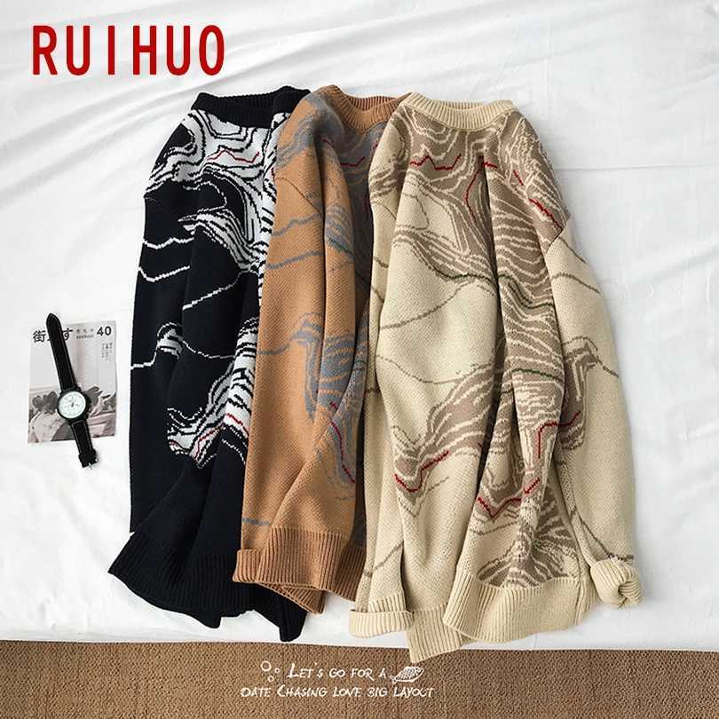 RUIHUO Contour Knit Sweater Men Clothing Fashion Harajuku Sweaters Pullover Mens Sweater For Men Korean Clothes M-5XL 210818