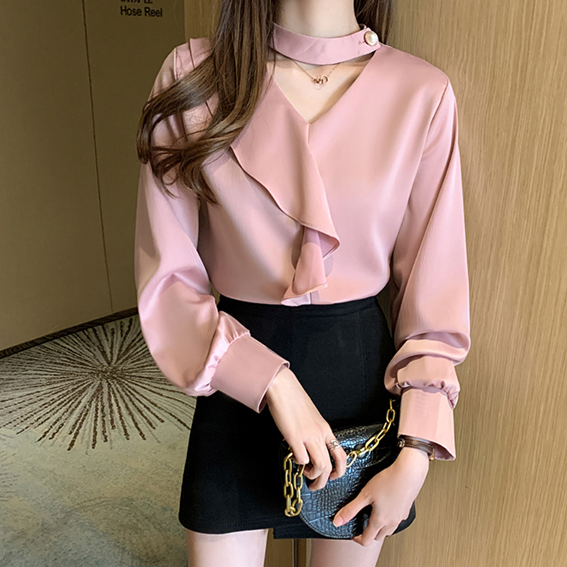 Dingaozlz Female Long sleeve Office lady Tops Spring New Korean Fashion Women blouse Satin White shirt 210225